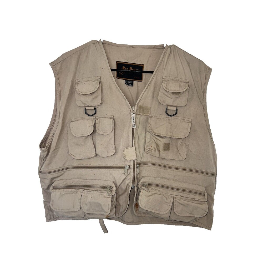 Men's Rio Bravo Vest Utility Fly Fishing Vest Khaki Outdoor Zipper Size L
